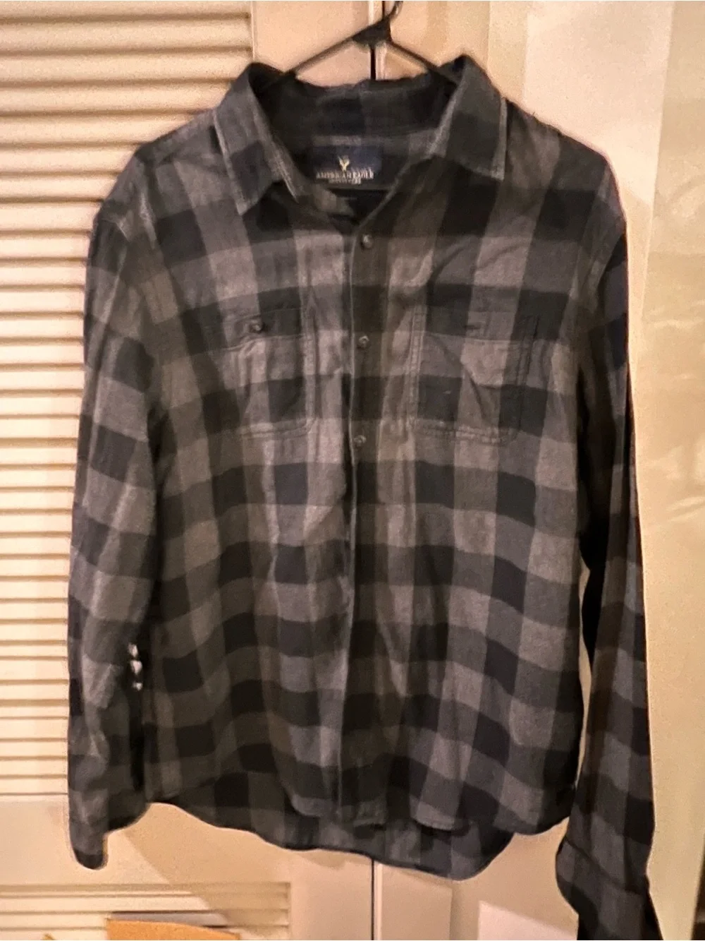 American Eagle Men's Plaid Button-Up Jacket Coat - Gray/Black Large
